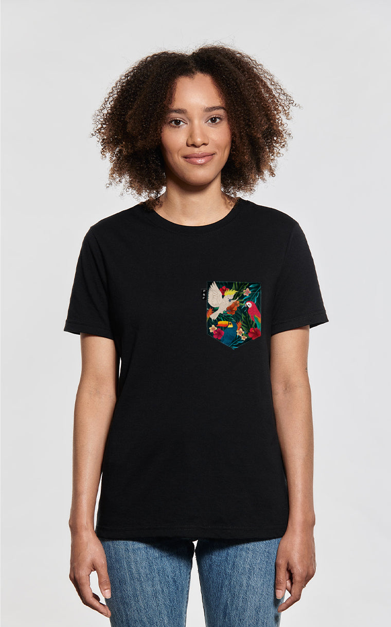 T-shirt coupe Boyfriend à poche pour femme avec poche King Toucan-Khamon ^ 