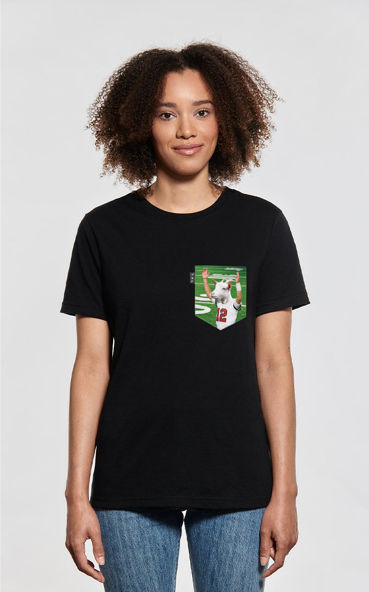 T-shirt coupe Boyfriend à poche pour femme avec poche La Chèvre ^ 