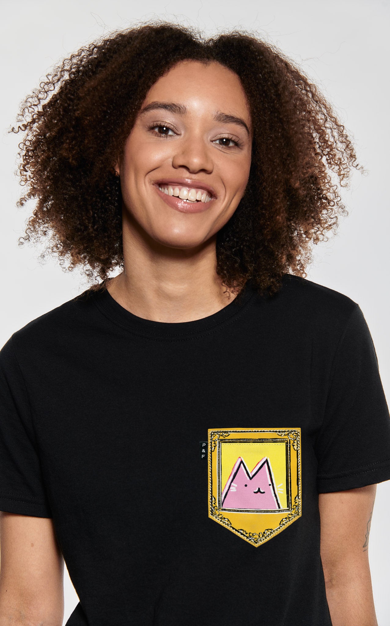 Pop Art Cat Pocket Boyfriend Fit T-Shirt