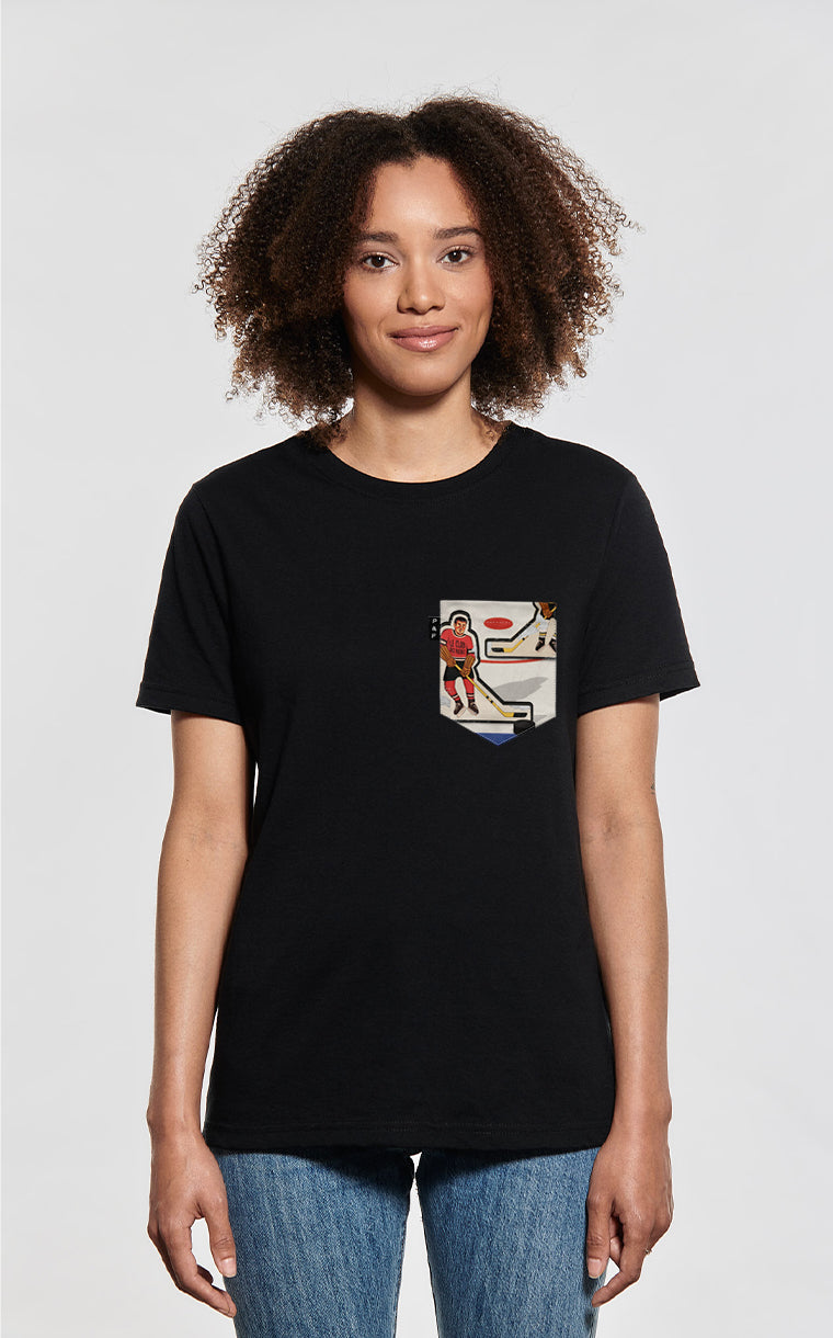 T-shirt coupe Boyfriend à poche pour femme avec poche Pousse la puck ^ 