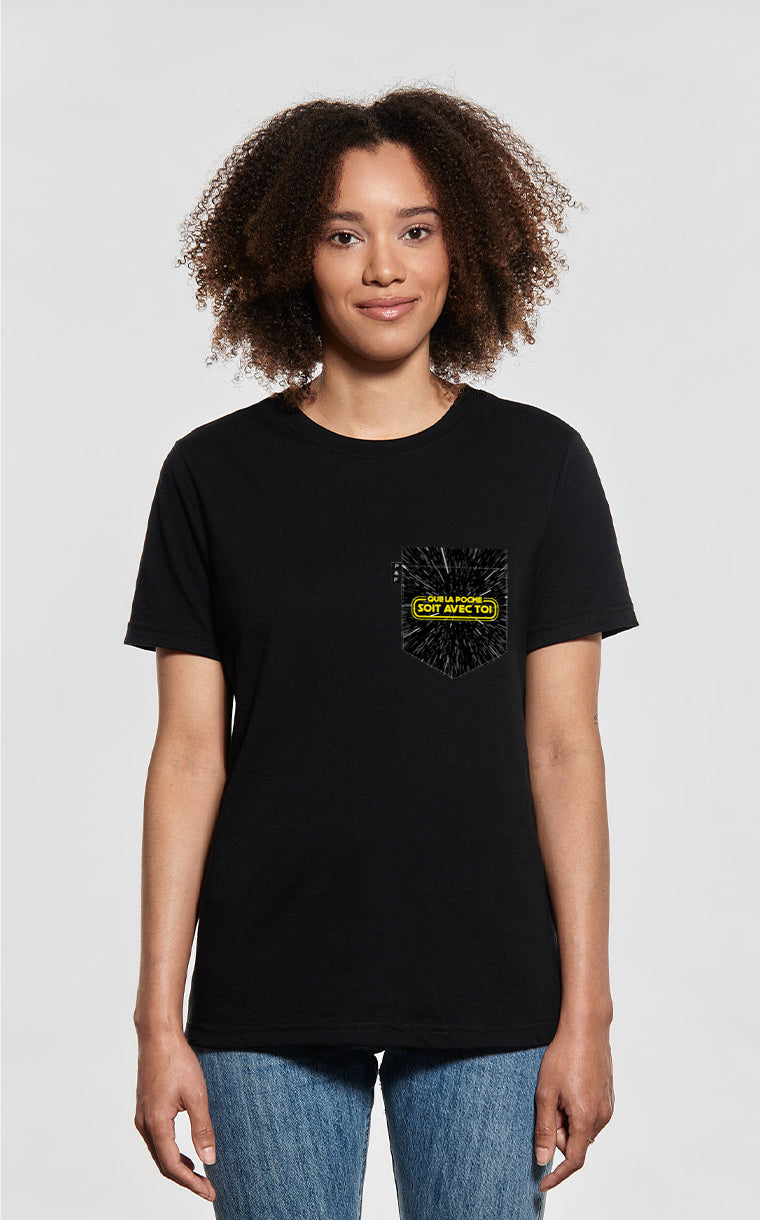 T-shirt coupe Boyfriend à poche pour femme avec poche Que la Poche soit avec toi ^ 