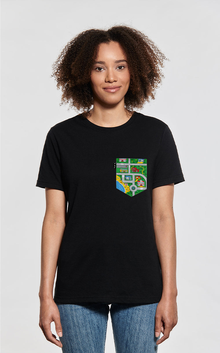 T-shirt coupe Boyfriend à poche pour femme avec poche Tapis Oka ^ 