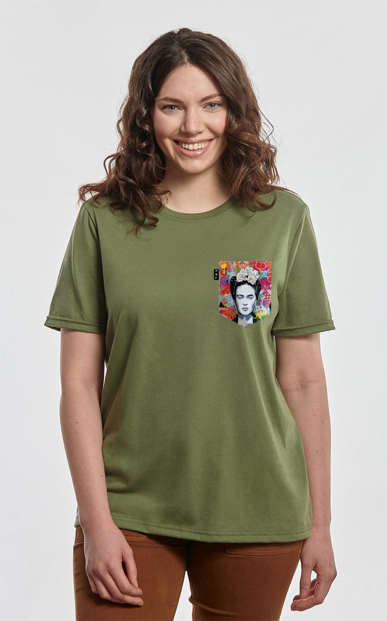 T-shirt coupe Boyfriend à poche Kahlo