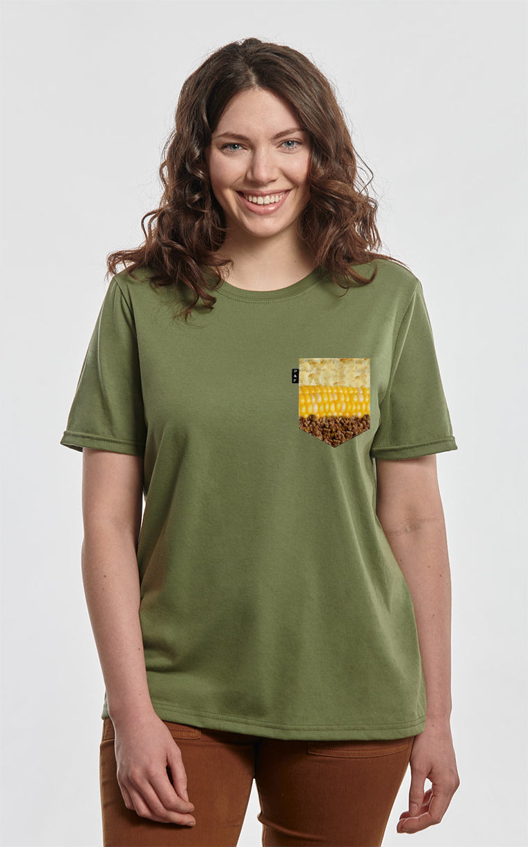 Boyfriend cut T-shirt with Steak Corn Potato pocket