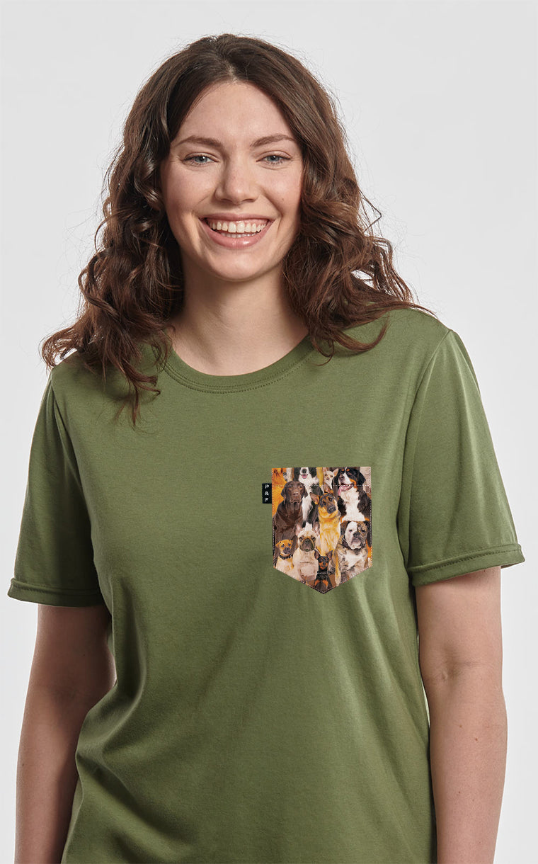 T-shirt coupe Boyfriend à poche Who let the dogs out