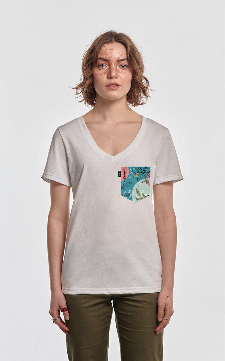 Semi-fitted V-neck with Daffodils and Bowling Pocket