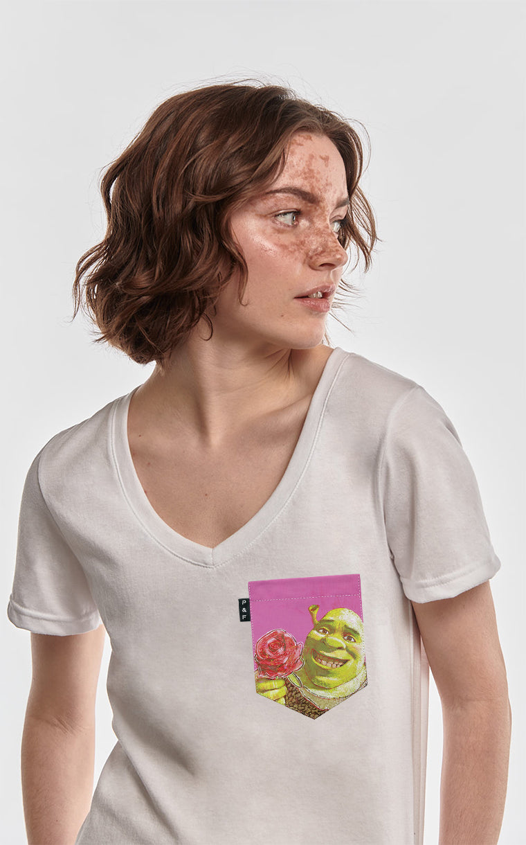 Col en V semi-ajusté à poche pour femme avec poche Le shrek est dans malle ^ 