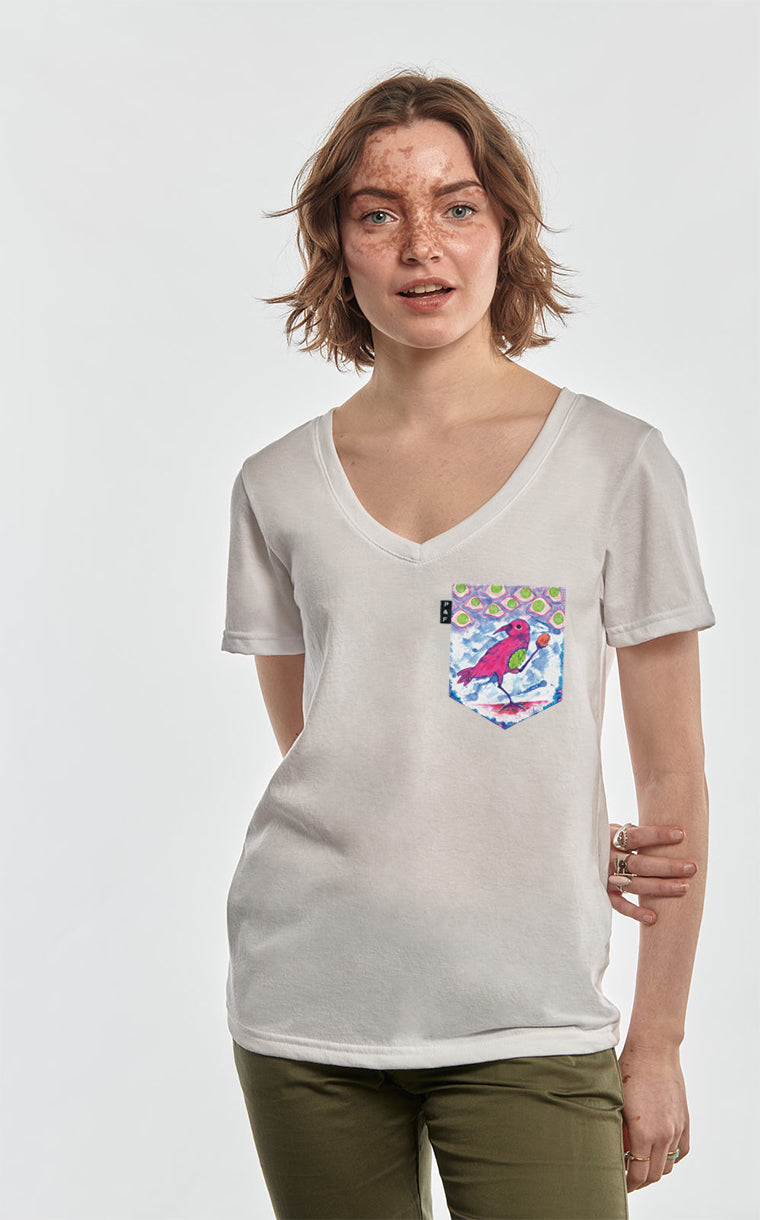 Bird Pocket Semi-Fitted V-Neck