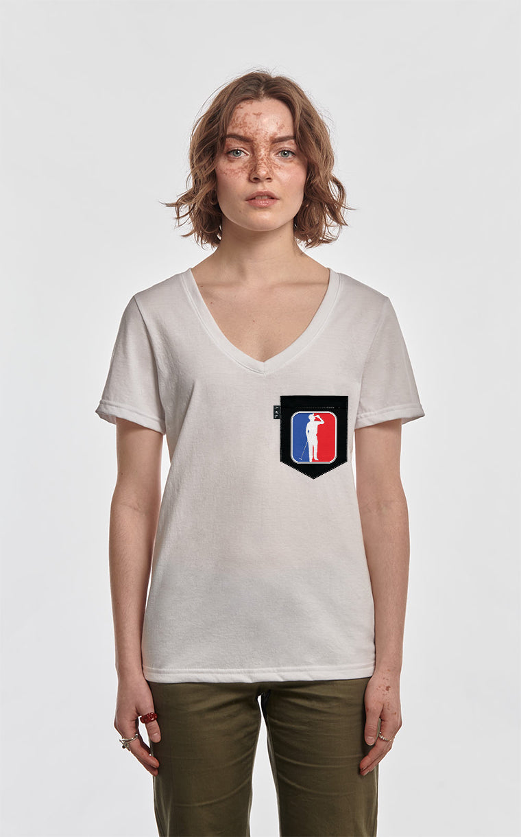 Col en V semi-ajusté à poche pour femme avec poche Twisted Tee ^ 