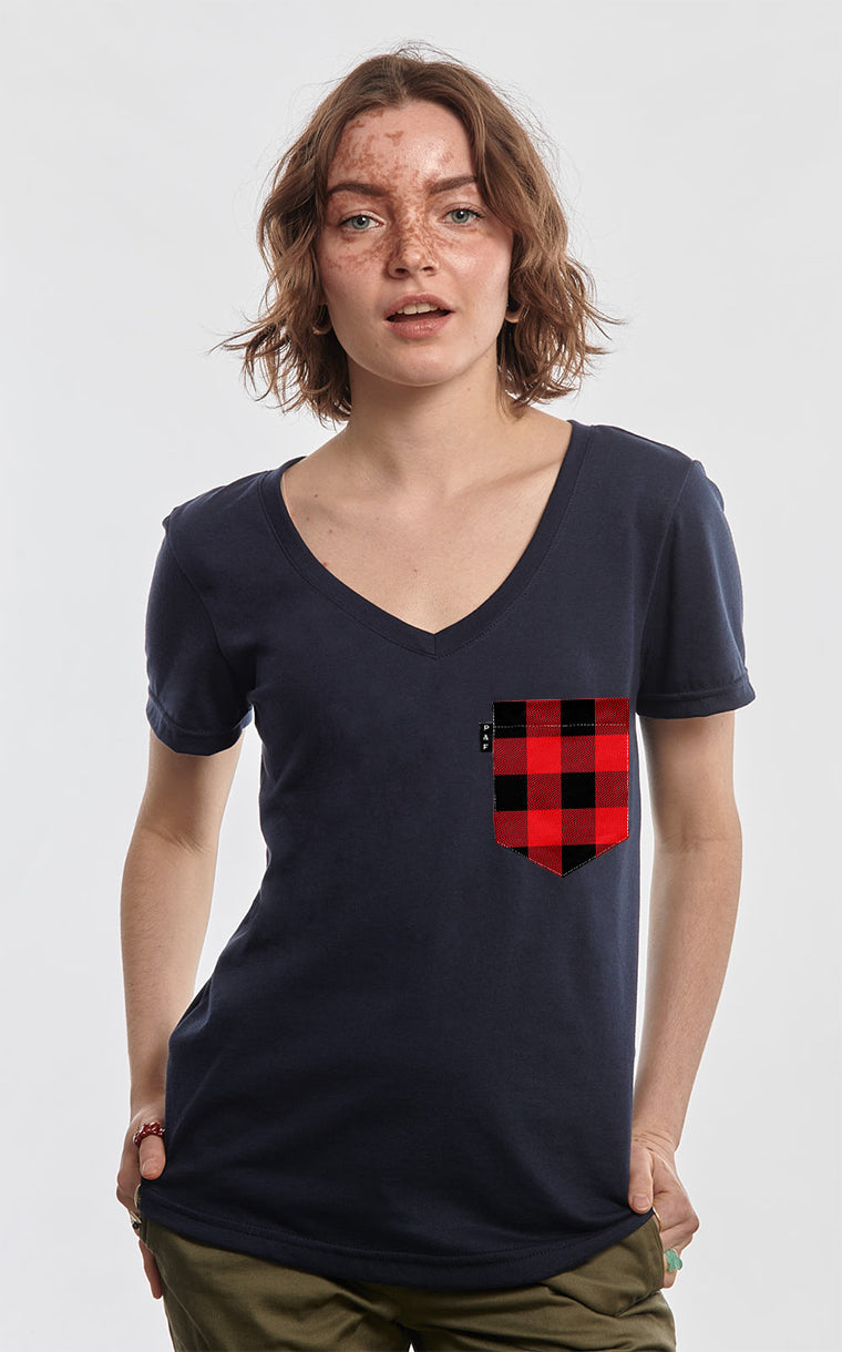 Kid's Plaid Pocket Semi-Fitted V-Neck