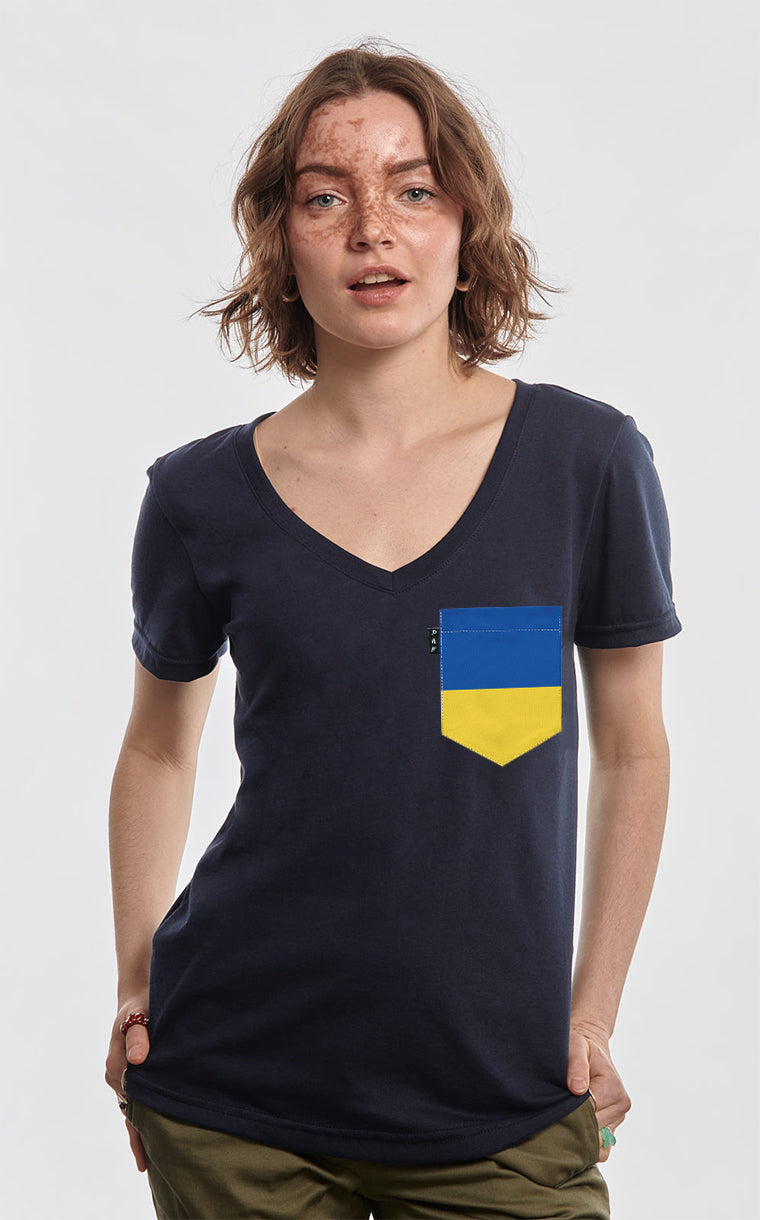 Semi-fitted V-neck with pocket Colors of Ukraine