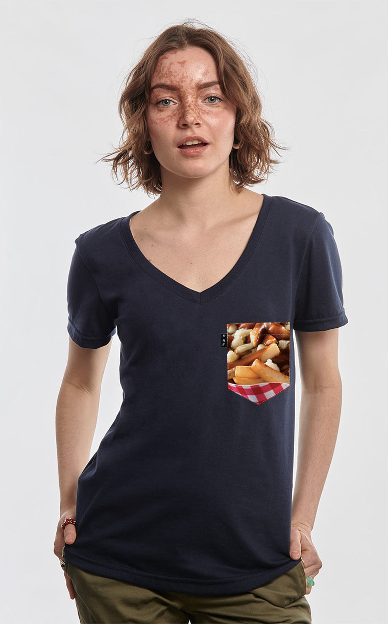 Semi-fitted V-neck with pocket Frites and gratin sauce