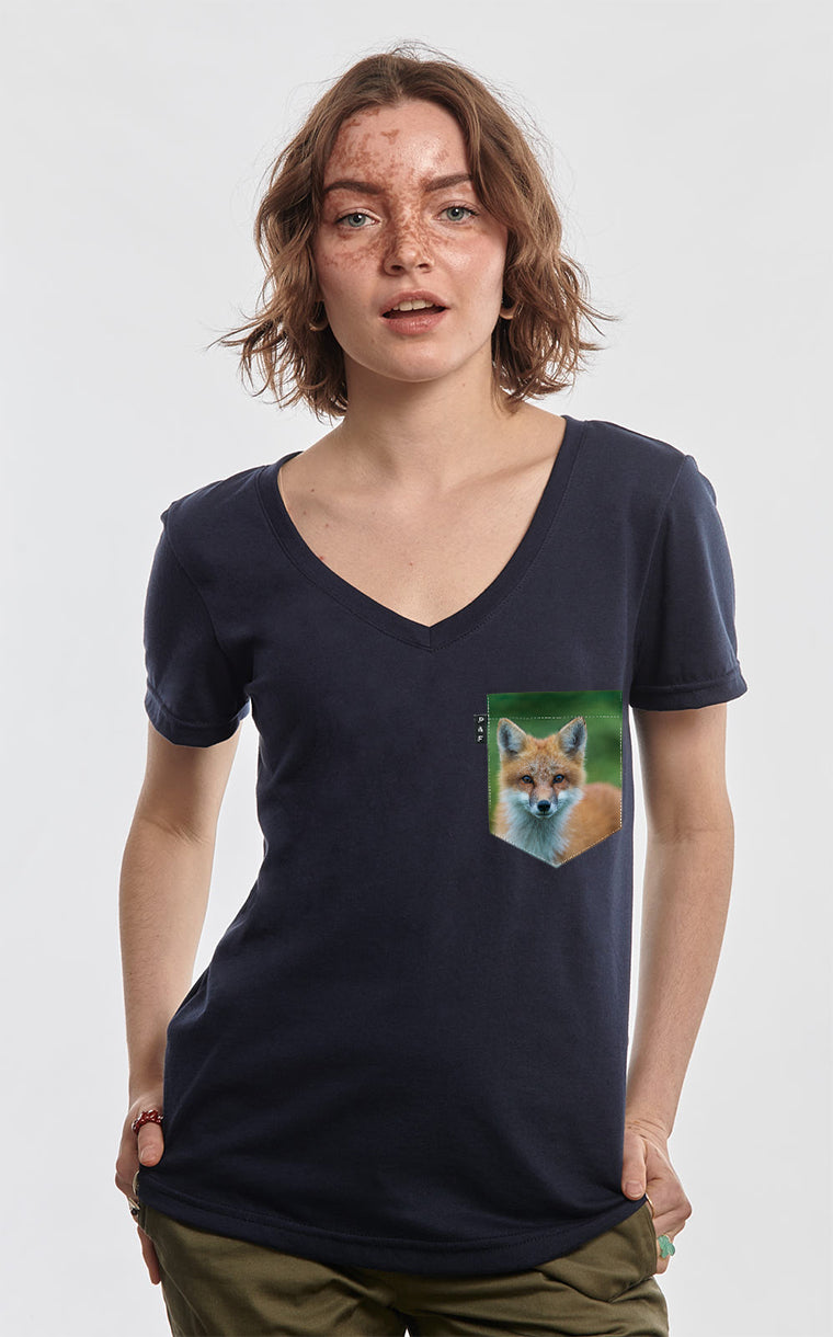 Semi-fitted V-neck with pocket Rouzé like a fox