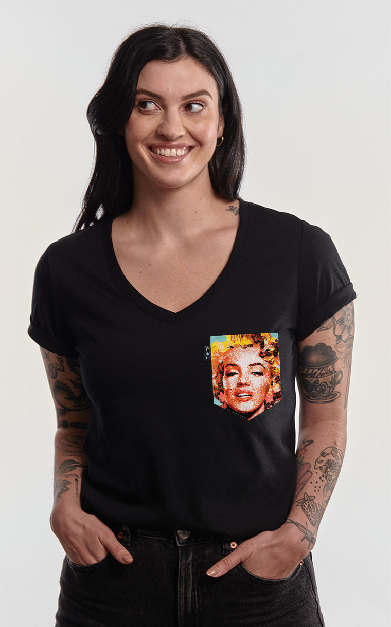 Col en V semi-ajusté à poche pour femme avec poche Tout le monde aime Marilyn ^ 