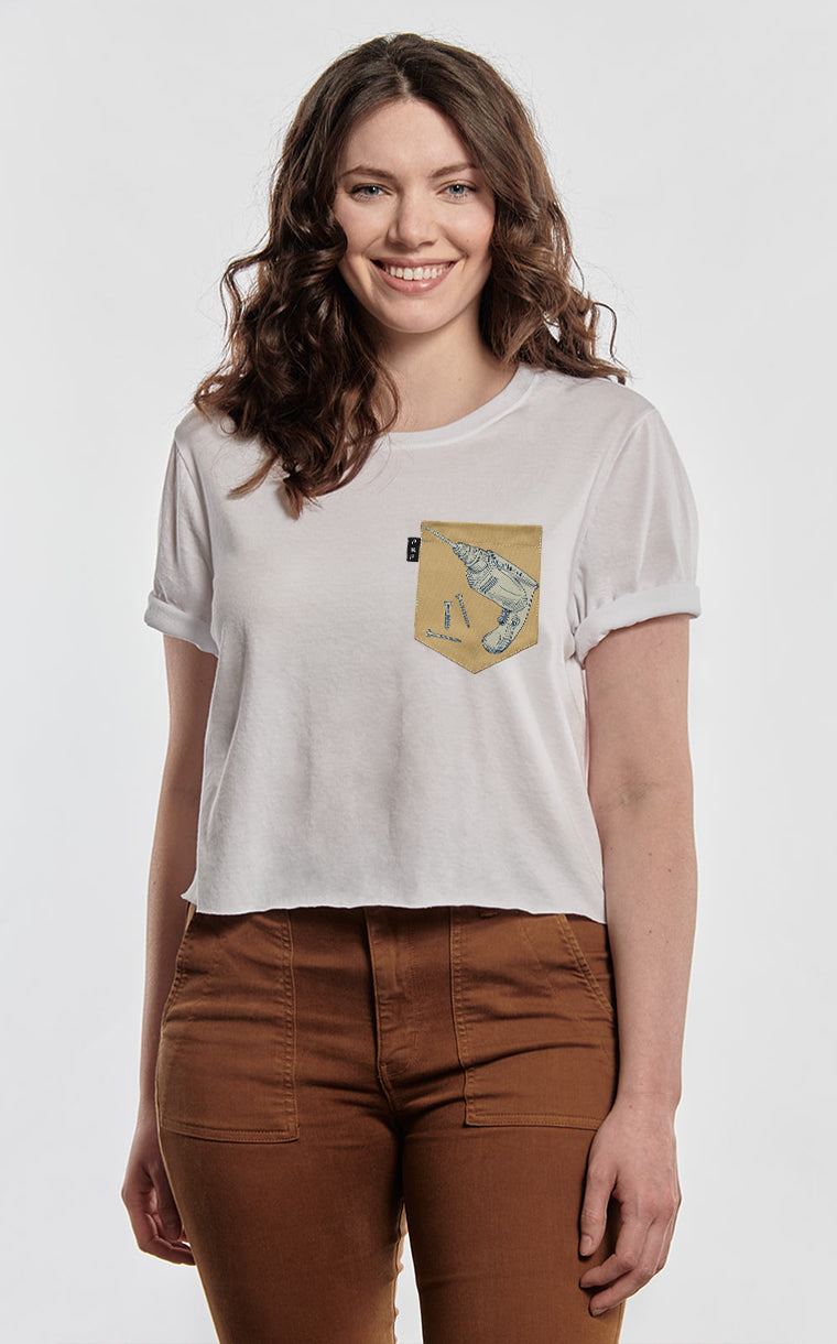 Pocket Crop Top T-Shirt With Drill