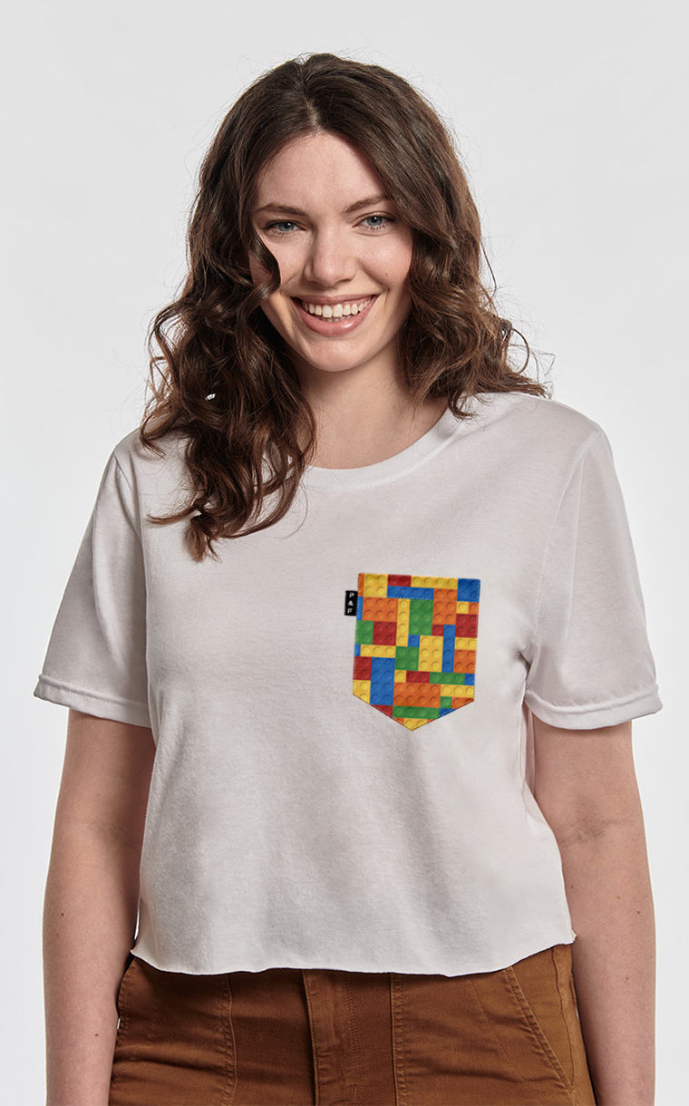 T-shirt « crop top » à poche pour femme avec poche Claude Lego ^ 