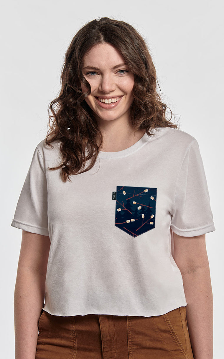 Marshmallow Grain Pocket Crop Top T-Shirt