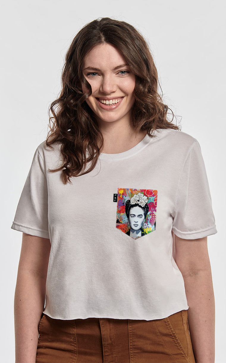 T-shirt « crop top » à poche pour femme avec poche Kahlo ^ 