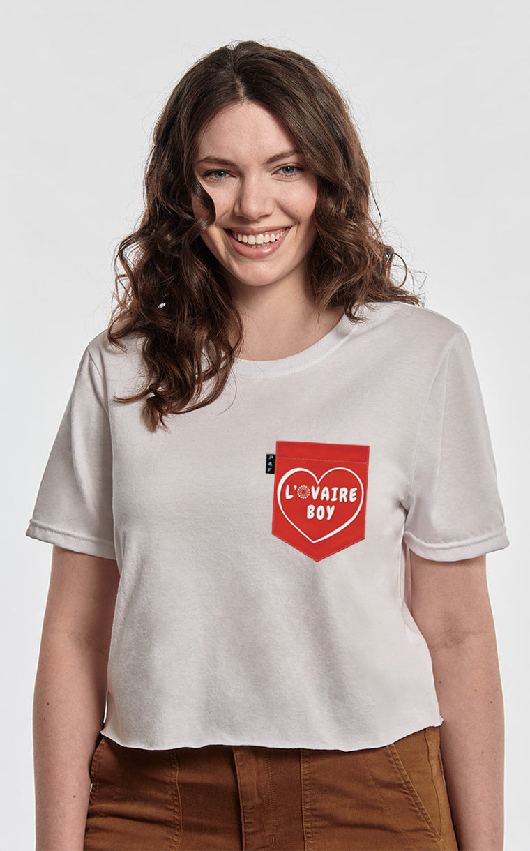 T-shirt « crop top » à poche pour femme avec poche L'ovaire boy rouge  ^ 