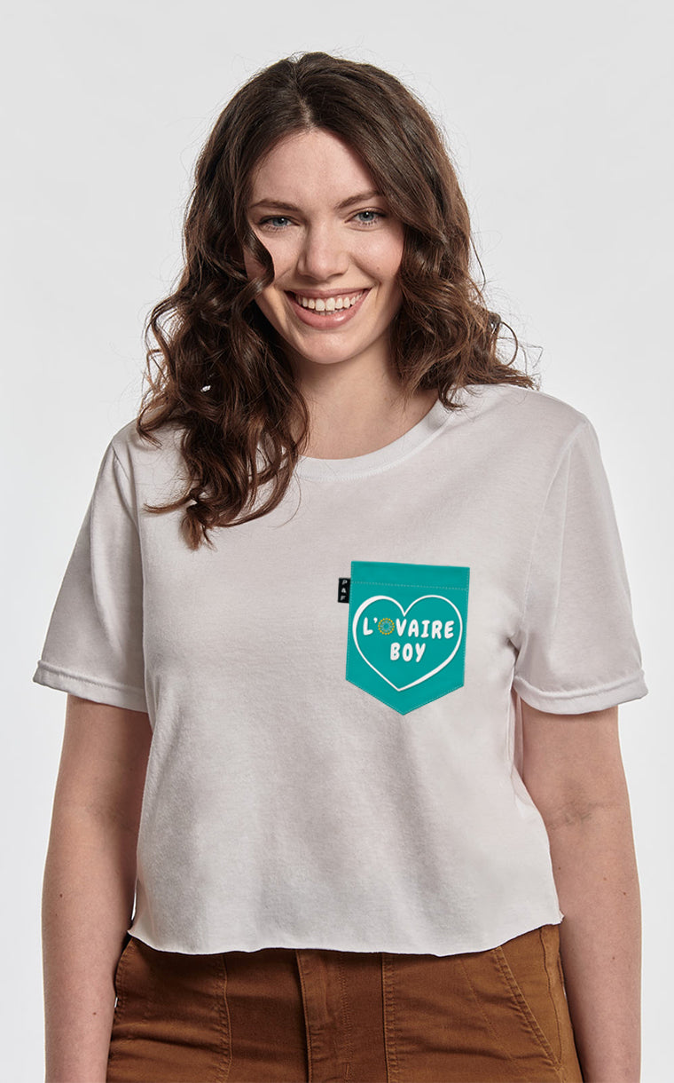 T-shirt « crop top » à poche pour femme avec poche L'ovaire boy turquoise  ^ 