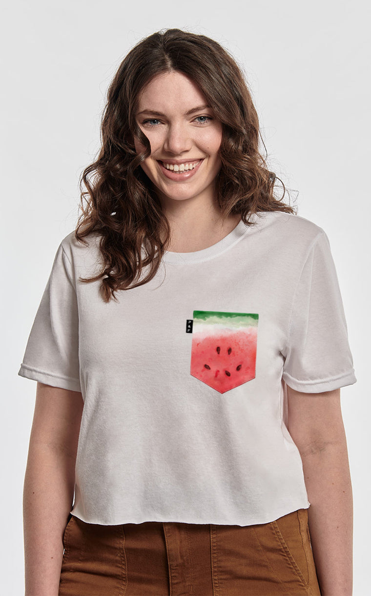 T-shirt « crop top » à poche pour femme avec poche Post Melon ^ 