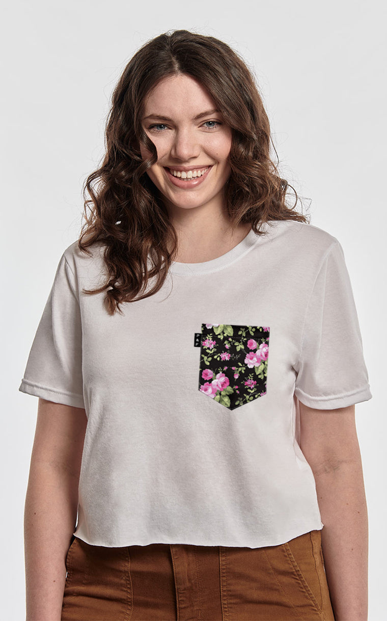 Roses Pocket Crop Top T-Shirt