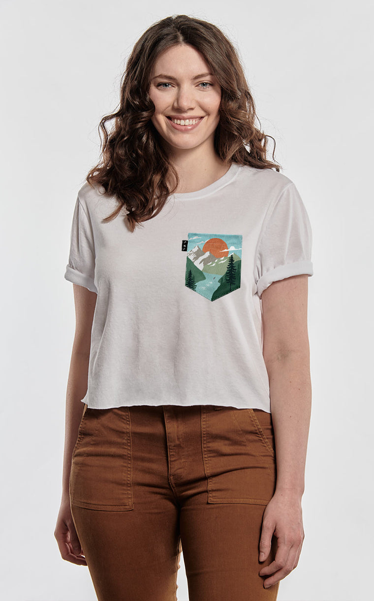 T-shirt « crop top » à poche pour femme avec poche Sans son Gallet-xy ^ 