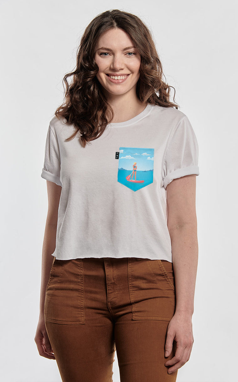 T-shirt « crop top » à poche pour femme avec poche Vague sur toi ^ 