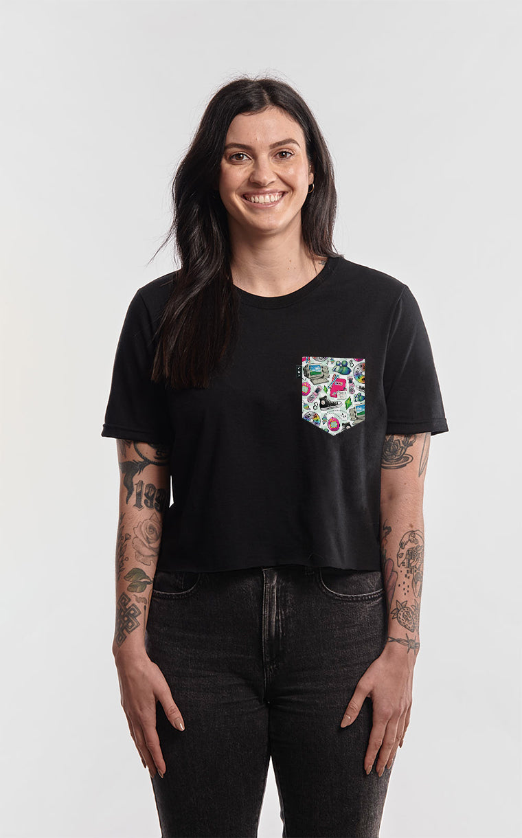 T-shirt « crop top » à poche pour femme avec poche 90s kids ^ 