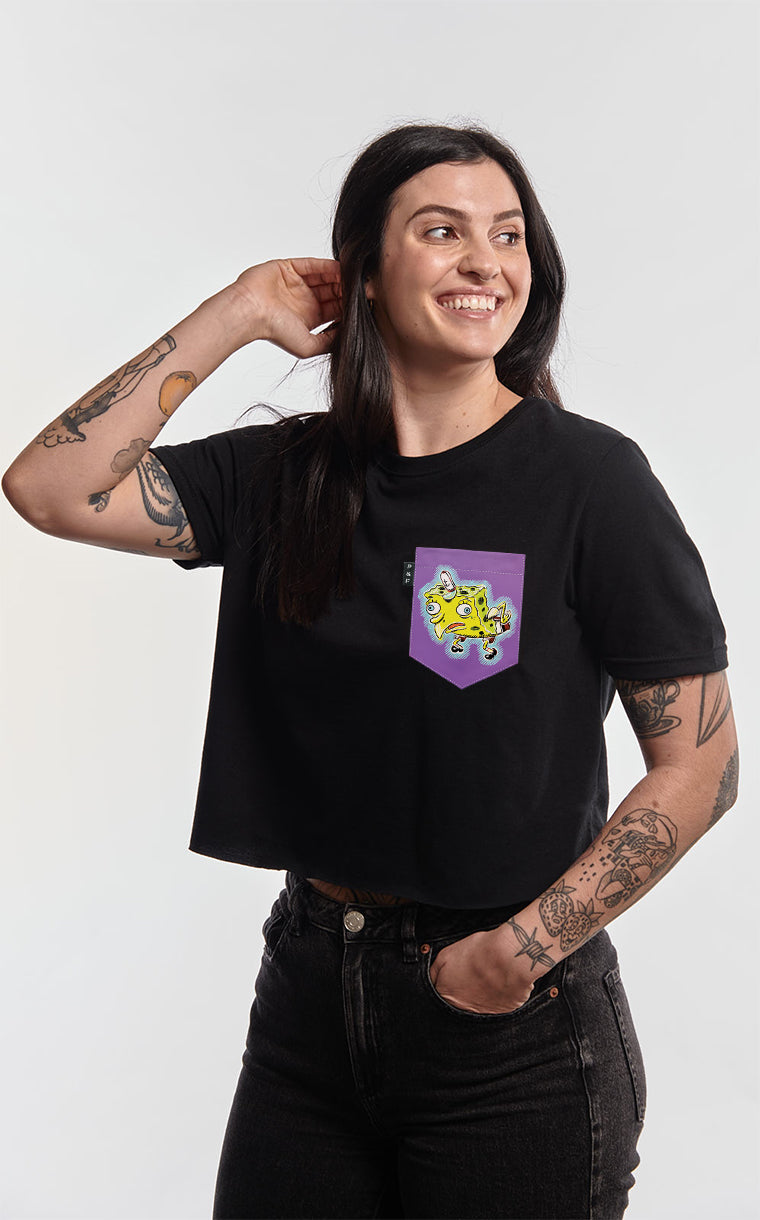 T-shirt « crop top » à poche pour femme avec poche bOb L'ÉpOnGe ^ 