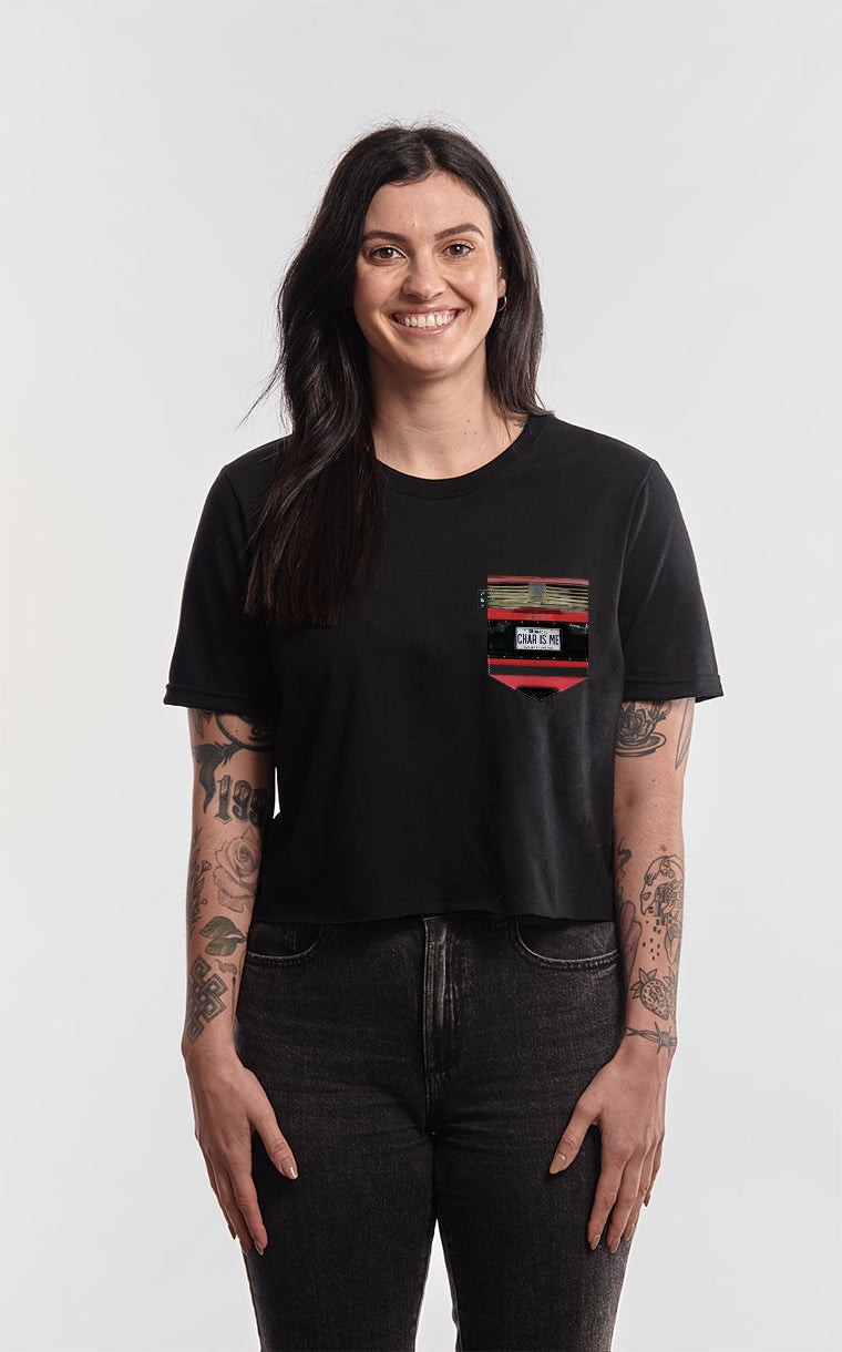 T-shirt « crop top » à poche pour femme avec poche Char is Me ^ 