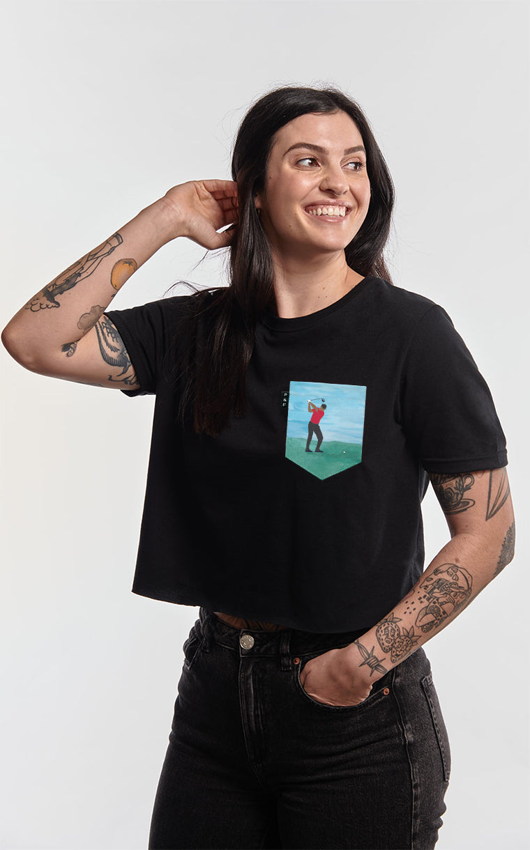 T-shirt « crop top » à poche pour femme avec poche Club SandWedge ^ 