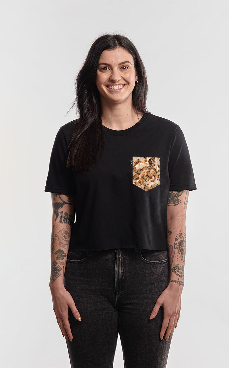 T-shirt « crop top » à poche pour femme avec poche Copeauche de bois ^ 