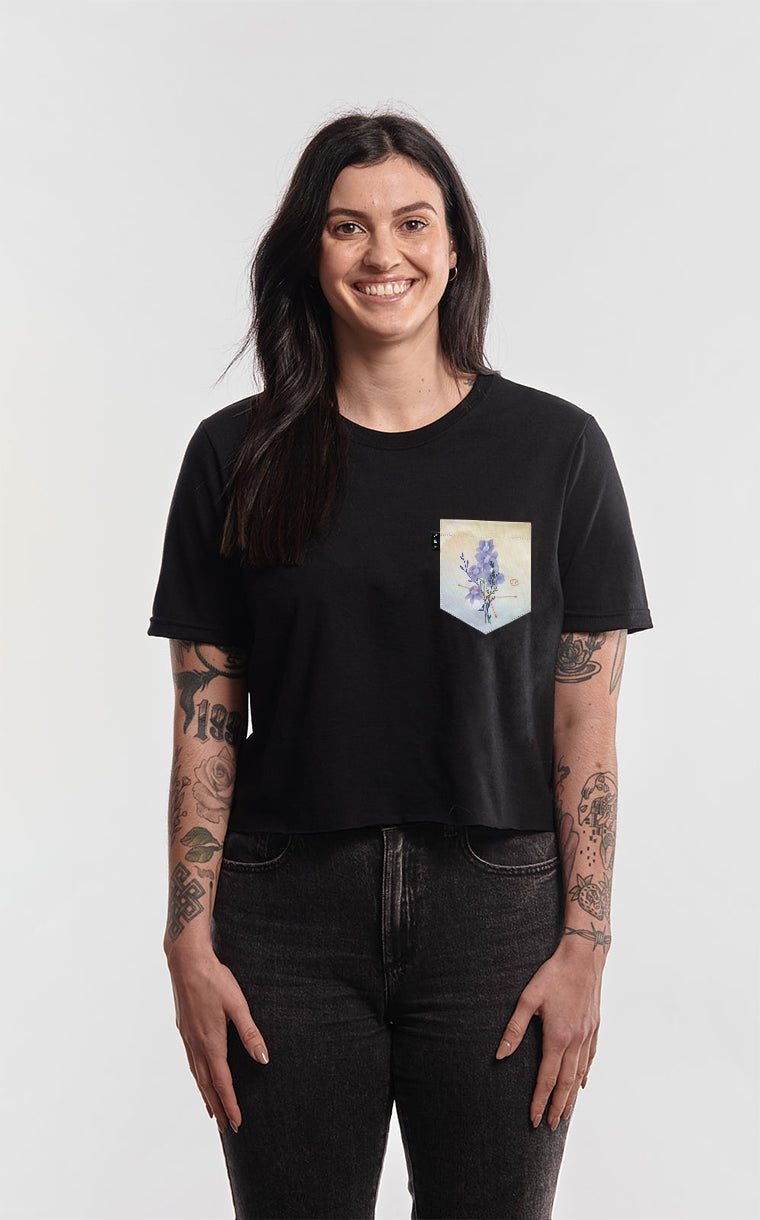 T-shirt « crop top » à poche pour femme avec poche Exé-crabe ^ 