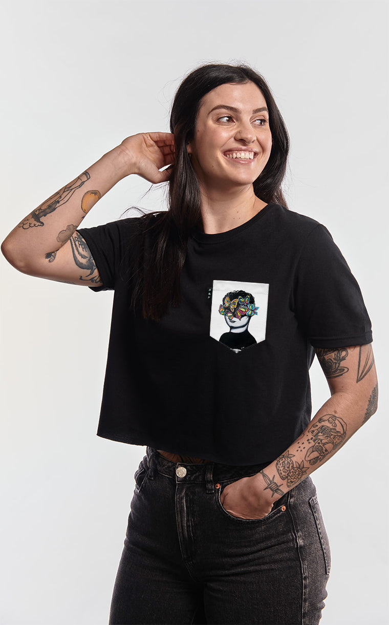 T-shirt « crop top » à poche pour femme avec poche FND-garcon ^ 