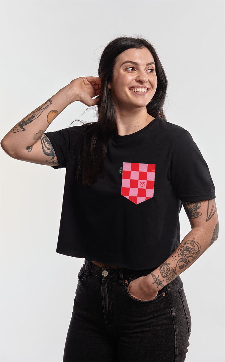 T-shirt « crop top » à poche pour femme avec poche Fondation En Coeur ^ 