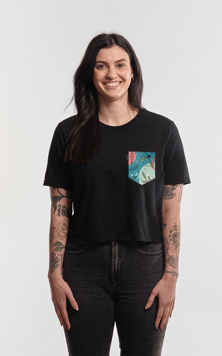 T-shirt « crop top » à poche pour femme avec poche Jonquilles et bowling ^ 