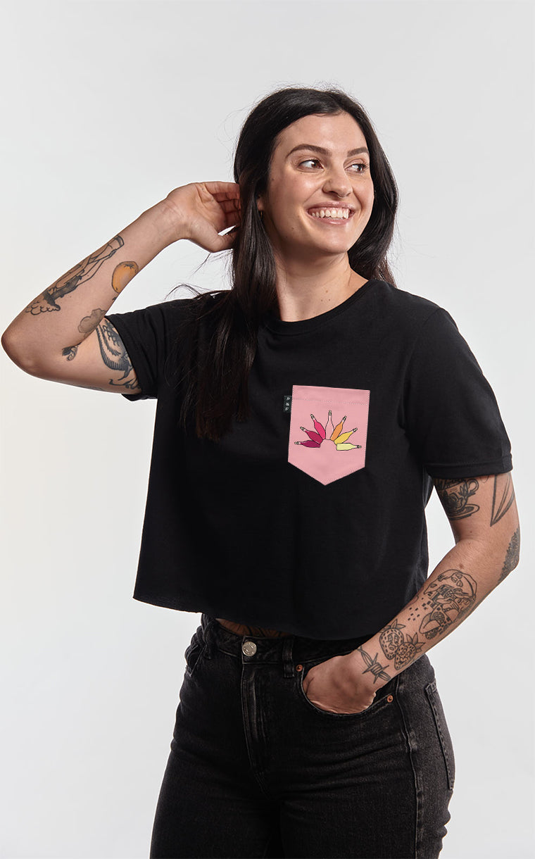 T-shirt « crop top » à poche pour femme avec poche L’arroseur à rosé ^ 