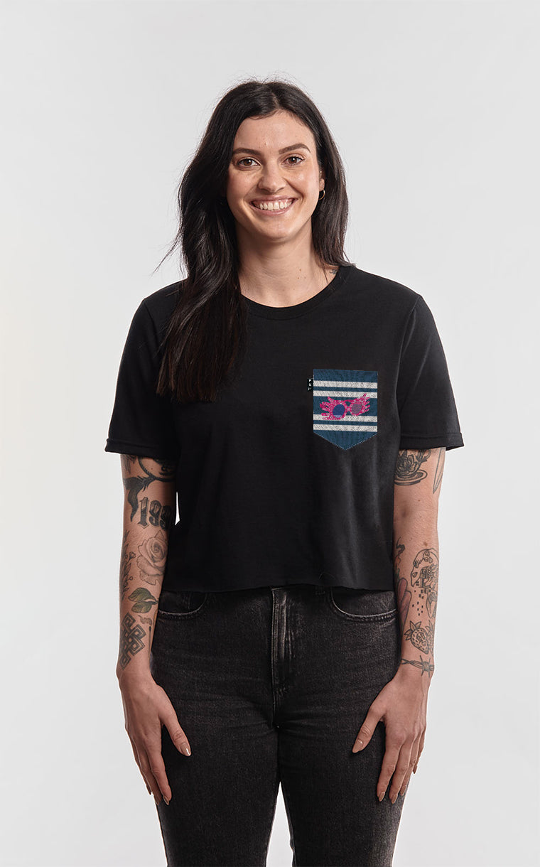 T-shirt « crop top » à poche pour femme avec poche Mets tes LUNAttes ^ 