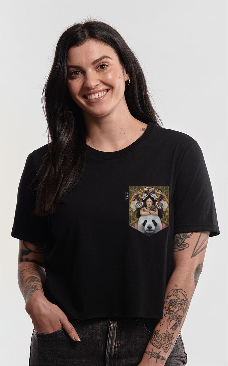 Black Bear Pocket Crop Top T-Shirt