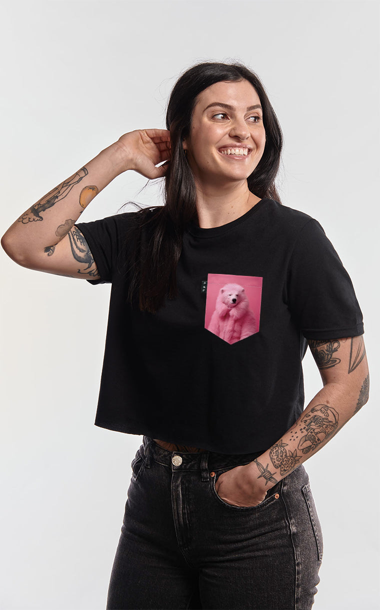 T-shirt « crop top » à poche pour femme avec poche Ours Polenciaga ^ 