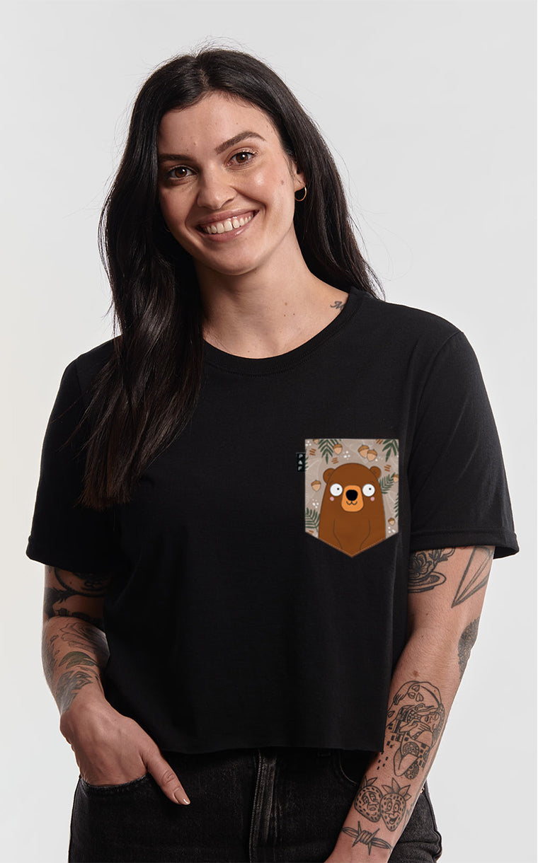 T-shirt « crop top » à poche pour femme avec poche Ours Winston ^ 