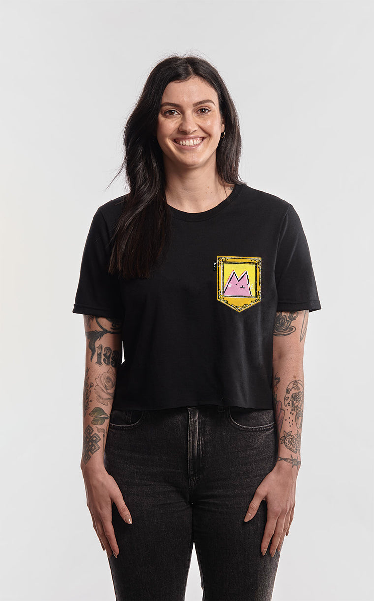 T-shirt « crop top » à poche pour femme avec poche Pop Art Cat ^ 