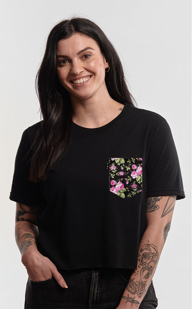T-shirt « crop top » à poche Roses