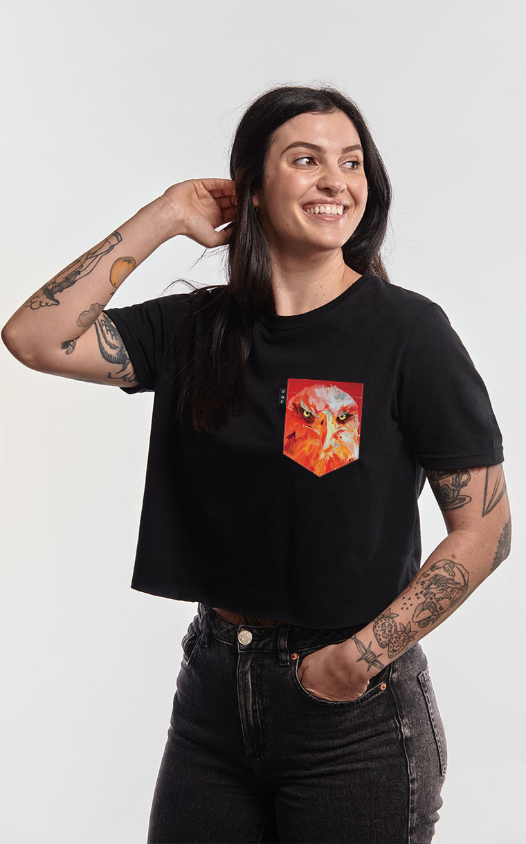 T-shirt « crop top » à poche pour femme avec poche S'aile et vinaigle ^ 