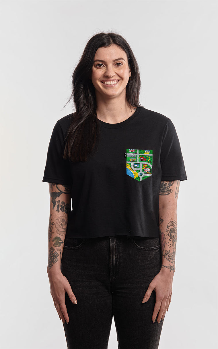 T-shirt « crop top » à poche pour femme avec poche Tapis Oka ^ 