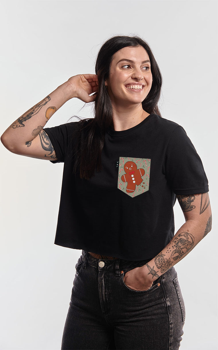 T-shirt « crop top » à poche pour femme avec poche Ti-Biscuit ^ 