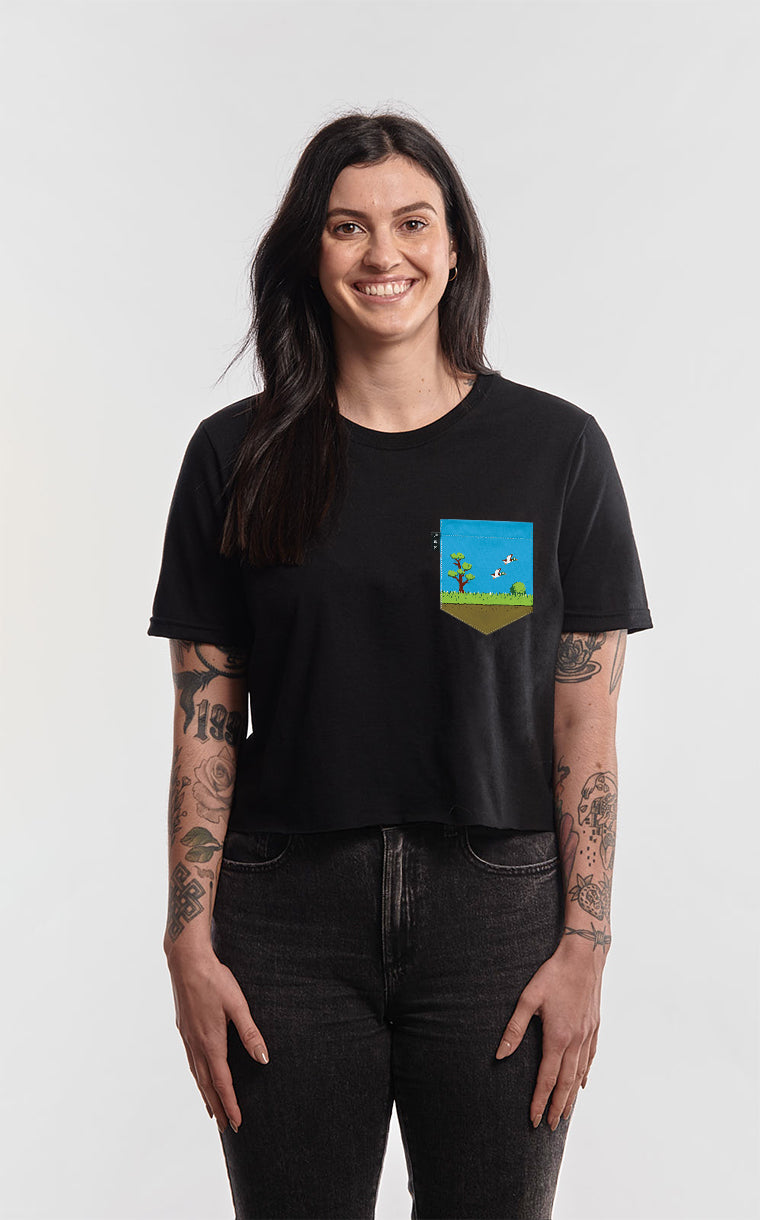 T-shirt « crop top » à poche pour femme avec poche Tire la chasse ^ 