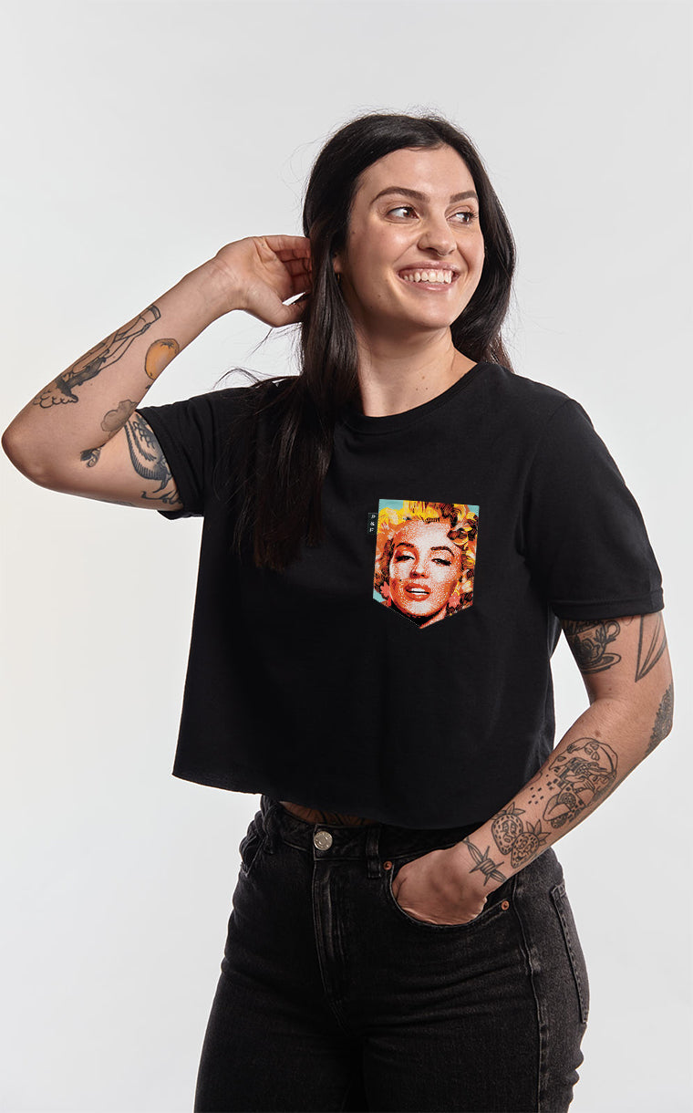 T-shirt « crop top » à poche pour femme avec poche Tout le monde aime Marilyn ^ 