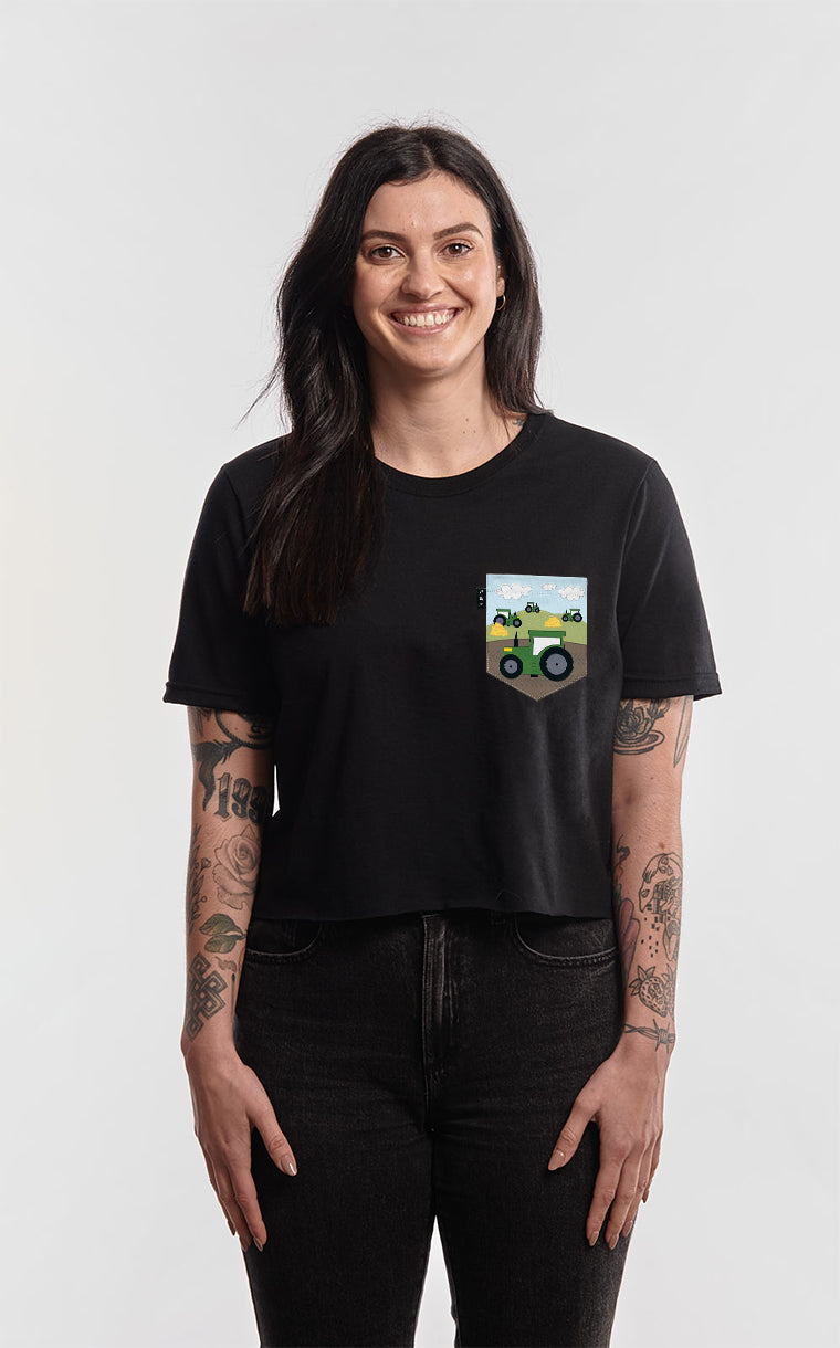 T-shirt « crop top » à poche pour femme avec poche Misteur Tracteur ^ 